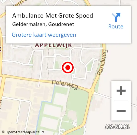 Locatie op kaart van de 112 melding: Ambulance Met Grote Spoed Naar Geldermalsen, Goudrenet op 23 oktober 2020 23:19