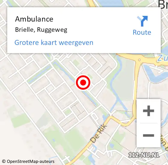Locatie op kaart van de 112 melding: Ambulance Brielle, Ruggeweg op 24 oktober 2020 00:55