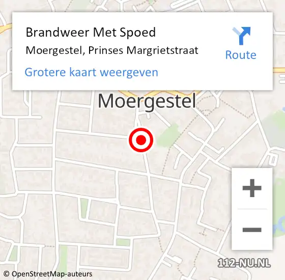 Locatie op kaart van de 112 melding: Brandweer Met Spoed Naar Moergestel, Prinses Margrietstraat op 24 oktober 2020 07:45