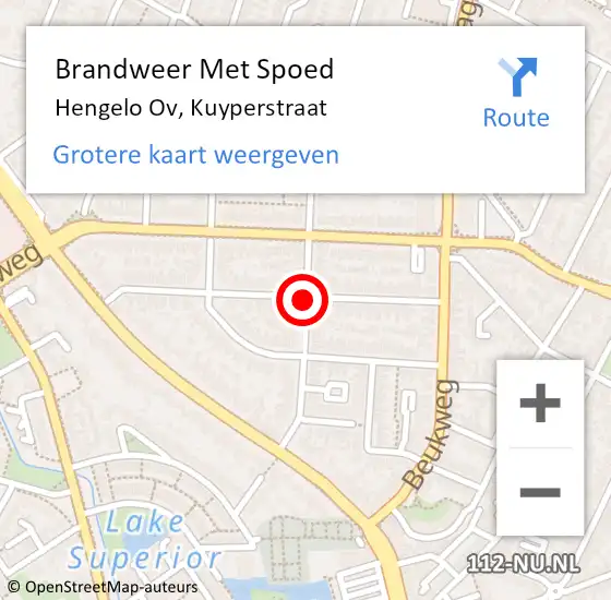 Locatie op kaart van de 112 melding: Brandweer Met Spoed Naar Hengelo Ov, Kuyperstraat op 22 mei 2014 16:28