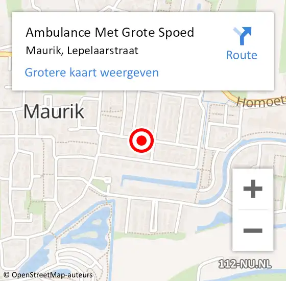 Locatie op kaart van de 112 melding: Ambulance Met Grote Spoed Naar Maurik, Lepelaarstraat op 24 oktober 2020 12:36
