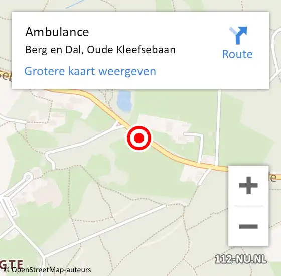 Locatie op kaart van de 112 melding: Ambulance Berg en Dal, Oude Kleefsebaan op 24 oktober 2020 13:14