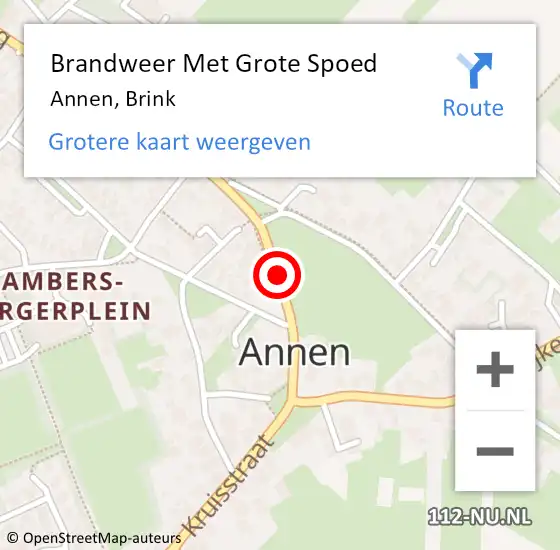 Locatie op kaart van de 112 melding: Brandweer Met Grote Spoed Naar Annen, Brink op 24 oktober 2020 13:51