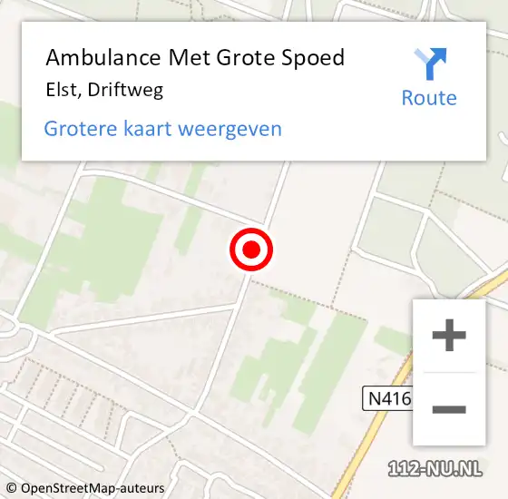 Locatie op kaart van de 112 melding: Ambulance Met Grote Spoed Naar Elst, Driftweg op 24 oktober 2020 14:12