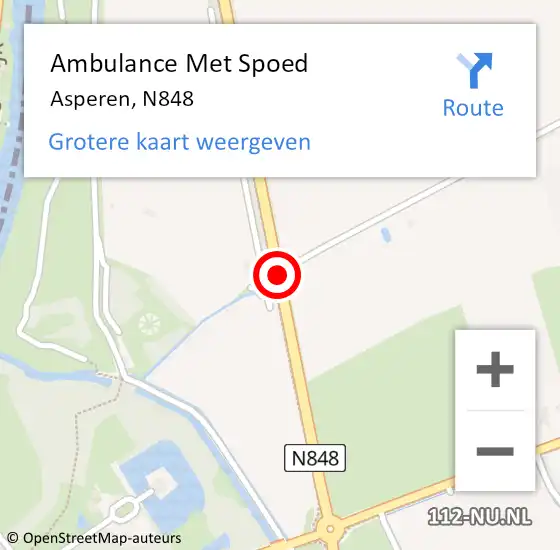 Locatie op kaart van de 112 melding: Ambulance Met Spoed Naar Asperen, N848 op 24 oktober 2020 14:55