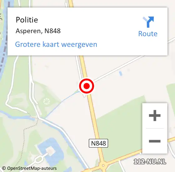 Locatie op kaart van de 112 melding: Politie Asperen, N848 op 24 oktober 2020 14:56