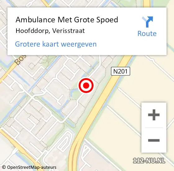 Locatie op kaart van de 112 melding: Ambulance Met Grote Spoed Naar Hoofddorp, Verisstraat op 24 oktober 2020 16:19