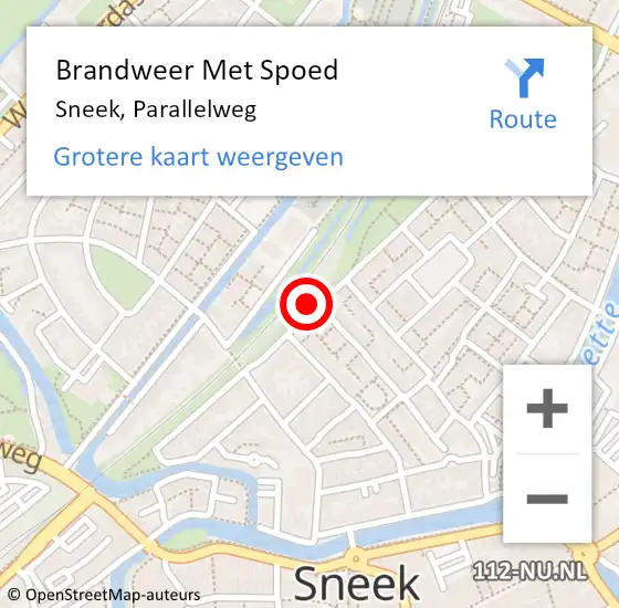 Locatie op kaart van de 112 melding: Brandweer Met Spoed Naar Sneek, Parallelweg op 24 oktober 2020 17:29