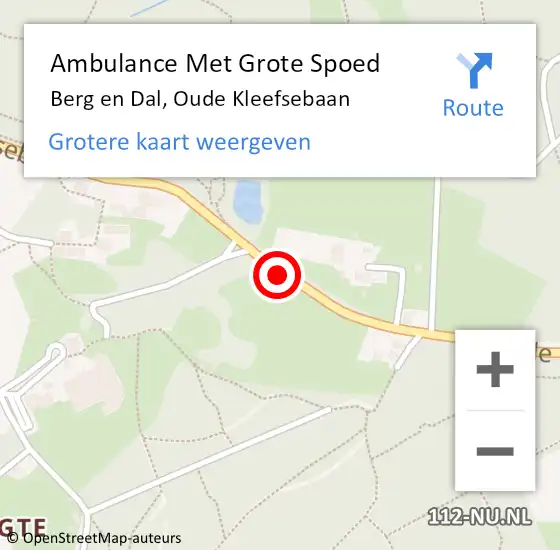 Locatie op kaart van de 112 melding: Ambulance Met Grote Spoed Naar Berg en Dal, Oude Kleefsebaan op 24 oktober 2020 18:38