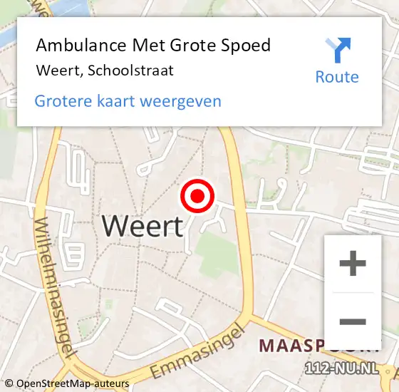 Locatie op kaart van de 112 melding: Ambulance Met Grote Spoed Naar Weert, Schoolstraat op 24 oktober 2020 18:55