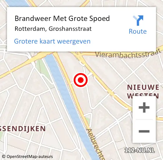 Locatie op kaart van de 112 melding: Brandweer Met Grote Spoed Naar Rotterdam, Groshansstraat op 24 oktober 2020 19:30