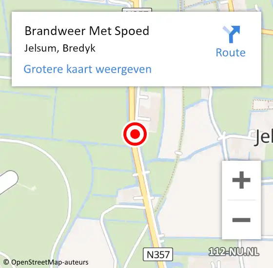 Locatie op kaart van de 112 melding: Brandweer Met Spoed Naar Jelsum, Bredyk op 24 oktober 2020 21:36