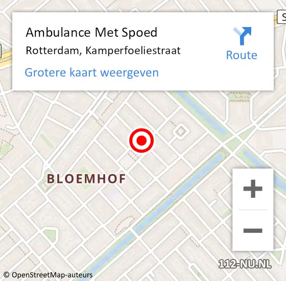 Locatie op kaart van de 112 melding: Ambulance Met Spoed Naar Rotterdam, Kamperfoeliestraat op 24 oktober 2020 23:12