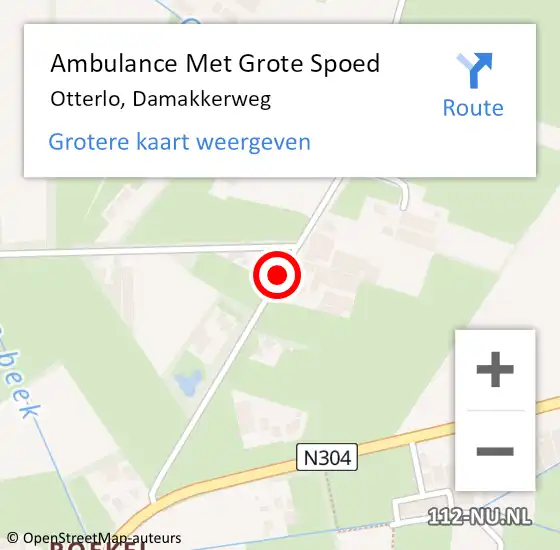 Locatie op kaart van de 112 melding: Ambulance Met Grote Spoed Naar Otterlo, Damakkerweg op 25 oktober 2020 00:50