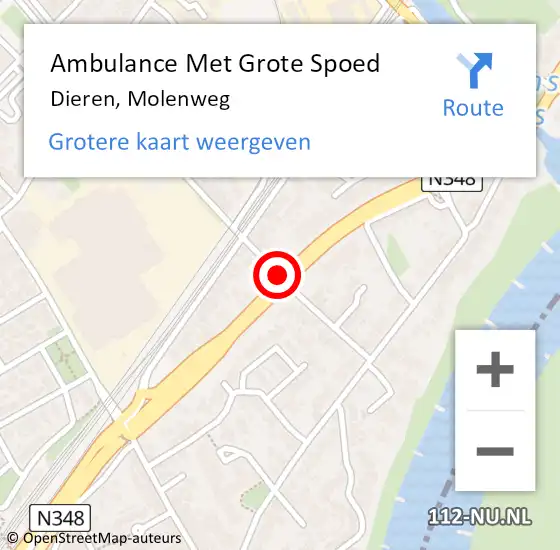 Locatie op kaart van de 112 melding: Ambulance Met Grote Spoed Naar Dieren, Molenweg op 25 oktober 2020 02:36