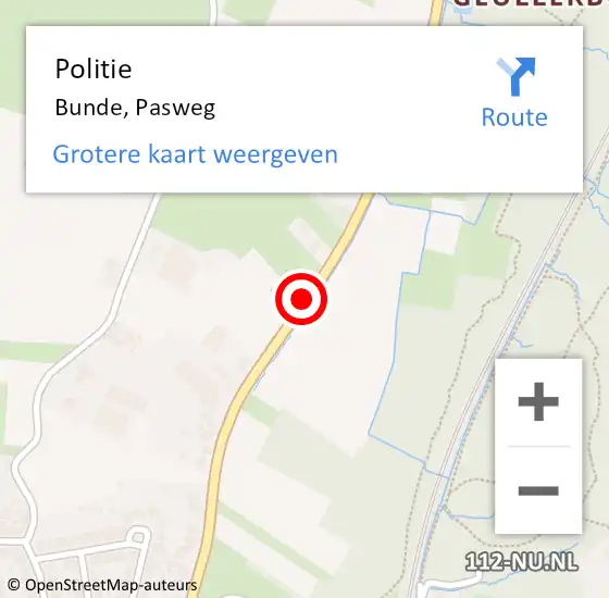 Locatie op kaart van de 112 melding: Politie Bunde, Pasweg op 25 oktober 2020 02:29