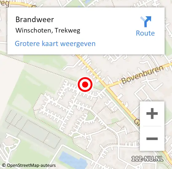 Locatie op kaart van de 112 melding: Brandweer Winschoten, Trekweg op 25 oktober 2020 04:56