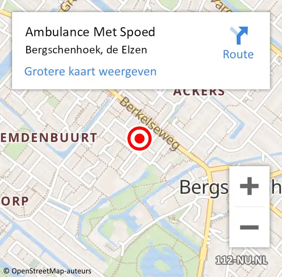 Locatie op kaart van de 112 melding: Ambulance Met Spoed Naar Bergschenhoek, de Elzen op 25 oktober 2020 05:03