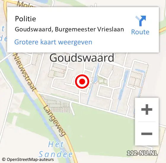 Locatie op kaart van de 112 melding: Politie Goudswaard, Burgemeester Vrieslaan op 25 oktober 2020 08:56