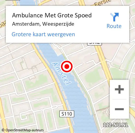 Locatie op kaart van de 112 melding: Ambulance Met Grote Spoed Naar Amsterdam, Weesperzijde op 25 oktober 2020 09:27