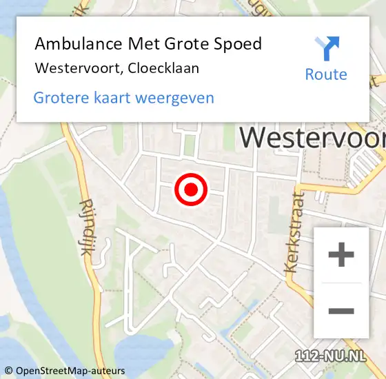 Locatie op kaart van de 112 melding: Ambulance Met Grote Spoed Naar Westervoort, Cloecklaan op 25 oktober 2020 11:04