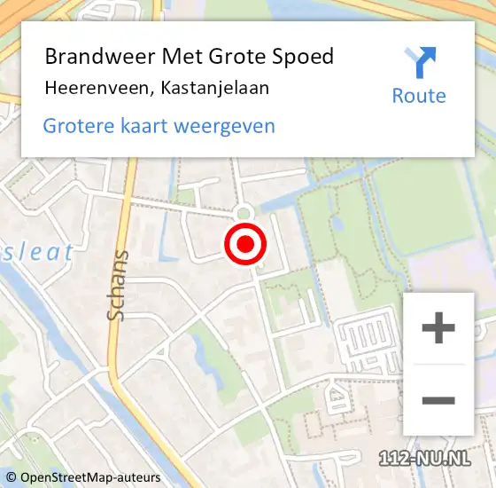 Locatie op kaart van de 112 melding: Brandweer Met Grote Spoed Naar Heerenveen, Kastanjelaan op 25 oktober 2020 12:38