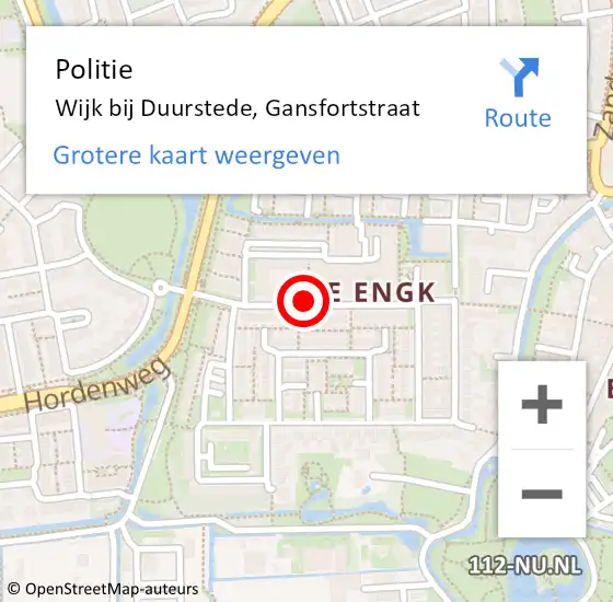 Locatie op kaart van de 112 melding: Politie Wijk bij Duurstede, Gansfortstraat op 25 oktober 2020 13:16