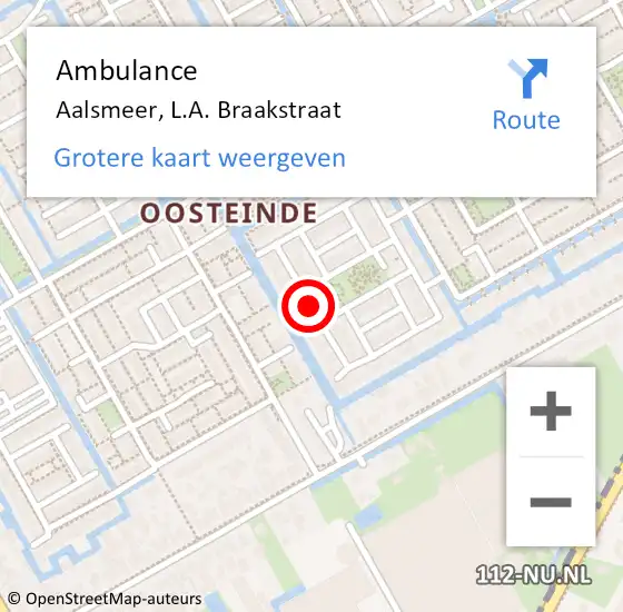 Locatie op kaart van de 112 melding: Ambulance Aalsmeer, L.A. Braakstraat op 25 oktober 2020 14:42