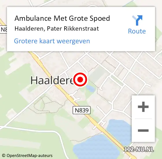 Locatie op kaart van de 112 melding: Ambulance Met Grote Spoed Naar Haalderen, Pater Rikkenstraat op 25 oktober 2020 16:24