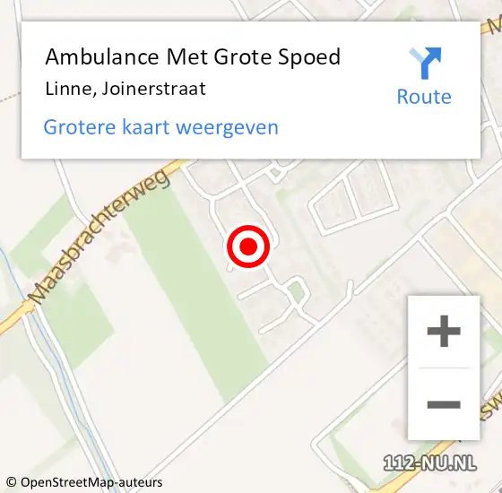 Locatie op kaart van de 112 melding: Ambulance Met Grote Spoed Naar Linne, Joinerstraat op 25 oktober 2020 20:14