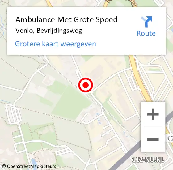 Locatie op kaart van de 112 melding: Ambulance Met Grote Spoed Naar Venlo, Bevrijdingsweg op 25 oktober 2020 21:14