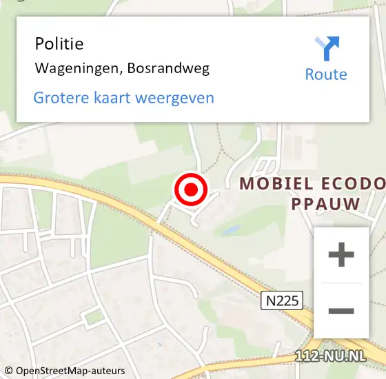 Locatie op kaart van de 112 melding: Politie Wageningen, Bosrandweg op 26 oktober 2020 00:30