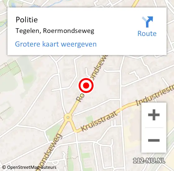 Locatie op kaart van de 112 melding: Politie Tegelen, Roermondseweg op 26 oktober 2020 07:55