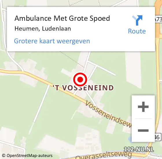 Locatie op kaart van de 112 melding: Ambulance Met Grote Spoed Naar Heumen, Ludenlaan op 26 oktober 2020 08:09