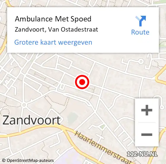 Locatie op kaart van de 112 melding: Ambulance Met Spoed Naar Zandvoort, Van Ostadestraat op 26 oktober 2020 08:16