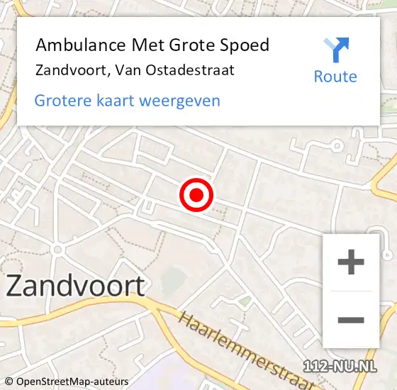 Locatie op kaart van de 112 melding: Ambulance Met Grote Spoed Naar Zandvoort, Van Ostadestraat op 26 oktober 2020 08:32