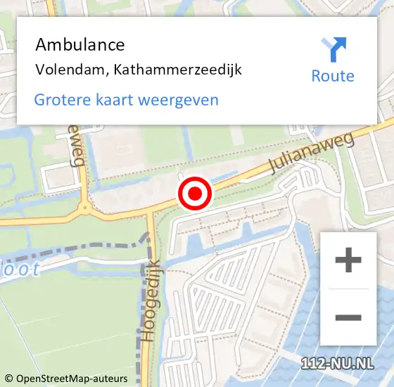 Locatie op kaart van de 112 melding: Ambulance Volendam, Kathammerzeedijk op 26 oktober 2020 11:13