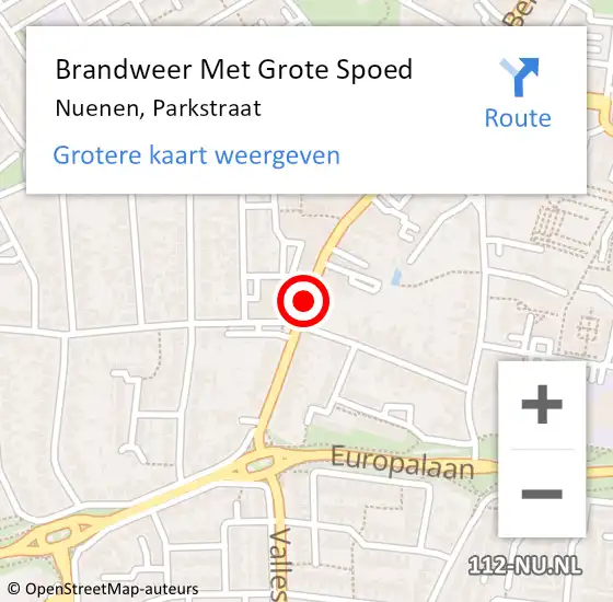 Locatie op kaart van de 112 melding: Brandweer Met Grote Spoed Naar Nuenen, Parkstraat op 26 oktober 2020 11:22