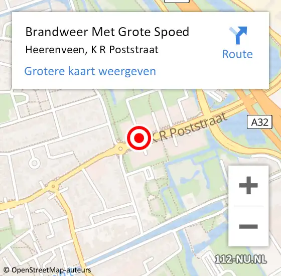 Locatie op kaart van de 112 melding: Brandweer Met Grote Spoed Naar Heerenveen, K R Poststraat op 26 oktober 2020 13:13