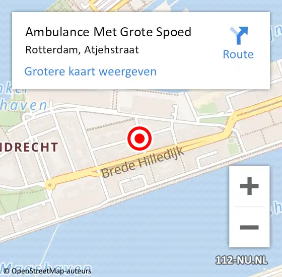 Locatie op kaart van de 112 melding: Ambulance Met Grote Spoed Naar Rotterdam, Atjehstraat op 26 oktober 2020 13:55