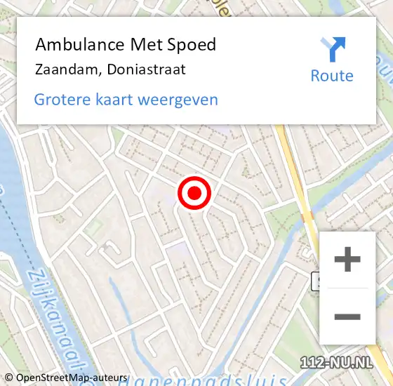 Locatie op kaart van de 112 melding: Ambulance Met Spoed Naar Zaandam, Doniastraat op 26 oktober 2020 15:10