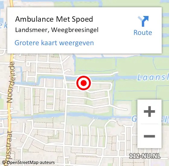 Locatie op kaart van de 112 melding: Ambulance Met Spoed Naar Landsmeer, Weegbreesingel op 26 oktober 2020 16:47