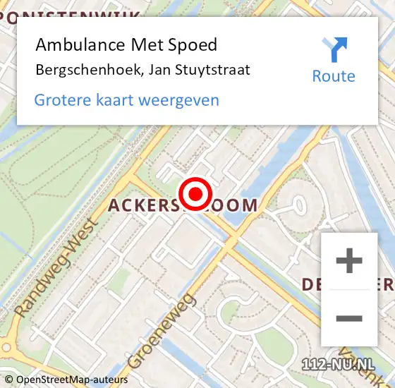 Locatie op kaart van de 112 melding: Ambulance Met Spoed Naar Bergschenhoek, Jan Stuytstraat op 26 oktober 2020 17:31