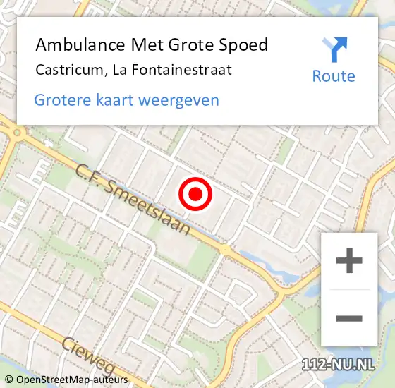 Locatie op kaart van de 112 melding: Ambulance Met Grote Spoed Naar Castricum, La Fontainestraat op 26 oktober 2020 19:24