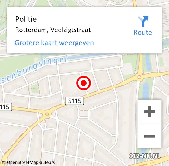 Locatie op kaart van de 112 melding: Politie Rotterdam, Veelzigtstraat op 26 oktober 2020 20:15