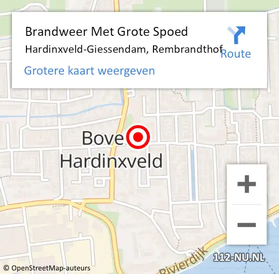 Locatie op kaart van de 112 melding: Brandweer Met Grote Spoed Naar Hardinxveld-Giessendam, Rembrandthof op 26 oktober 2020 22:19