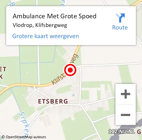 Locatie op kaart van de 112 melding: Ambulance Met Grote Spoed Naar Vlodrop, Klifsbergweg op 22 mei 2014 22:22