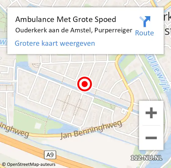 Locatie op kaart van de 112 melding: Ambulance Met Grote Spoed Naar Ouderkerk aan de Amstel, Purperreiger op 26 oktober 2020 23:55