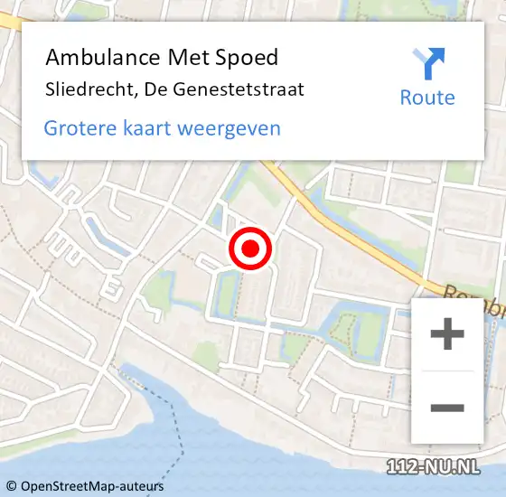 Locatie op kaart van de 112 melding: Ambulance Met Spoed Naar Sliedrecht, De Genestetstraat op 27 oktober 2020 01:46