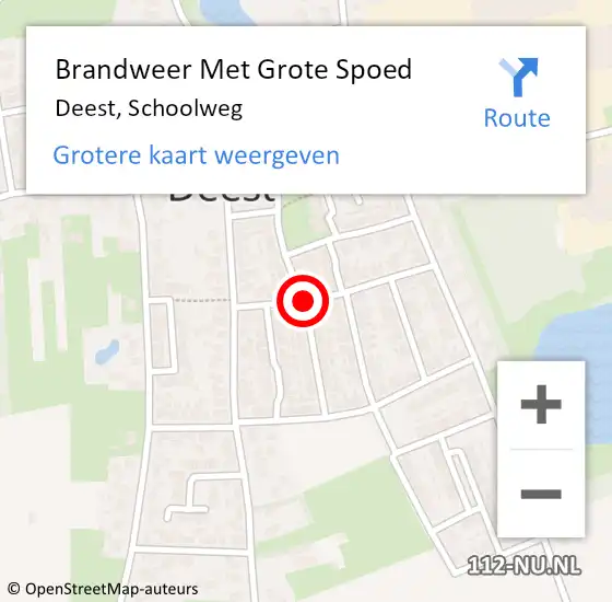 Locatie op kaart van de 112 melding: Brandweer Met Grote Spoed Naar Deest, Schoolweg op 27 oktober 2020 07:39